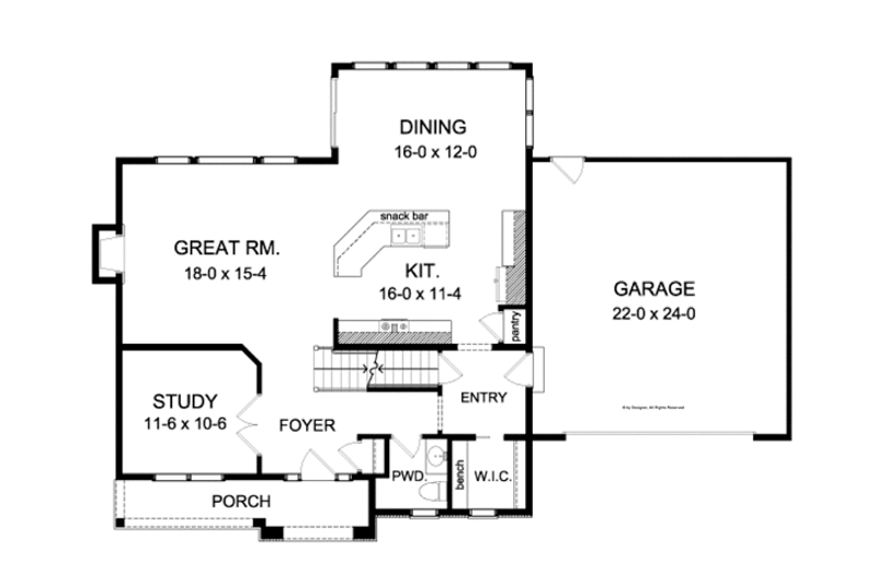 Architectural House Design - Floor Plan - Main Floor for Colonial House Plan #1010-83 - 3 bed, 2.5 bath