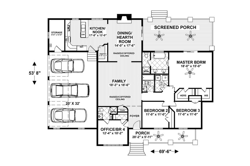 House Plan Design - Floor Plan - Main Floor for Craftsman House Plan #56-711 - 4 bed, 3 bath