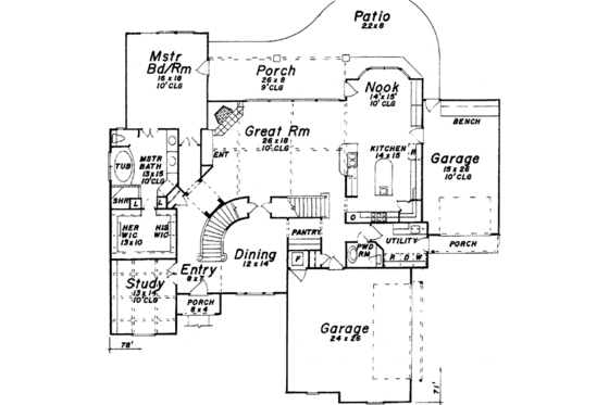 Floor Plan - Main Floor for European House Plan #52-169 - 3 bed, 3.5 bath