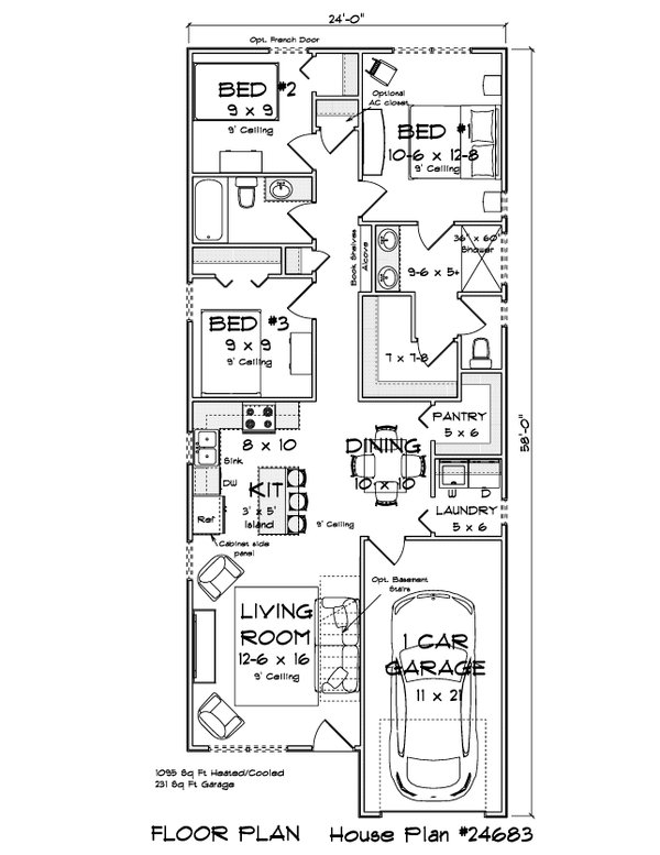 Home Plan - Floor Plan - Main Floor for Modern House Plan #513-2475 - 3 bed, 2 bath