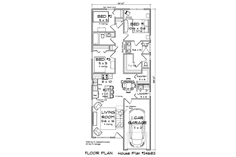 Home Plan - Floor Plan - Main Floor for Modern House Plan #513-2475 - 3 bed, 2 bath