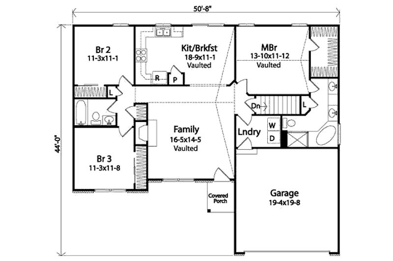 Dream House Plan - Floor Plan - Main Floor for Ranch House Plan #22-536 - 3 bed, 2 bath