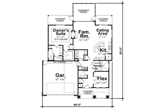 Floor Plan - Main Floor for Craftsman House Plan #20-2420 - 3 bed, 2.5 bath