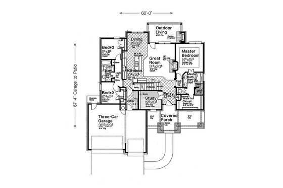 Floor Plan - Main Floor for Ranch House Plan #310-1311 - 3 bed, 2.5 bath