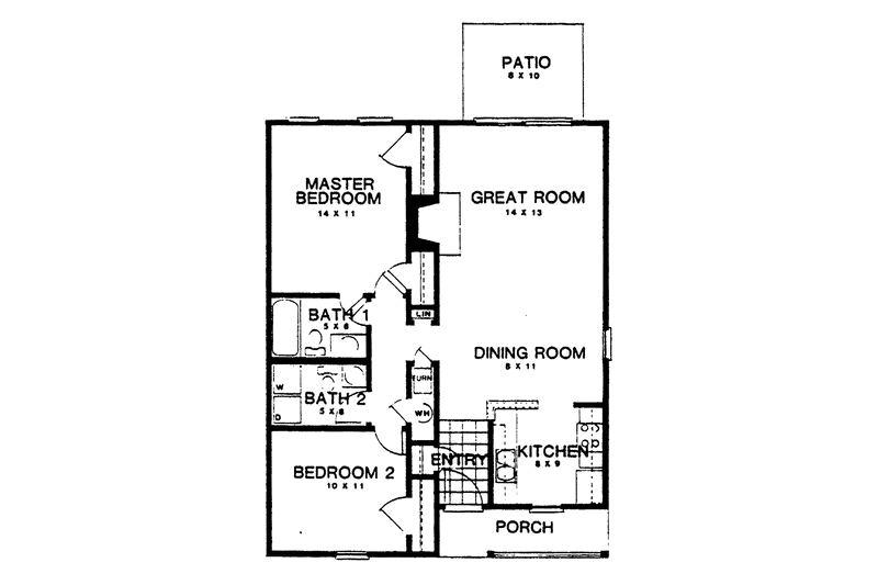 Dream House Plan - Floor Plan - Main Floor for Country House Plan #30-240 - 2 bed, 2 bath