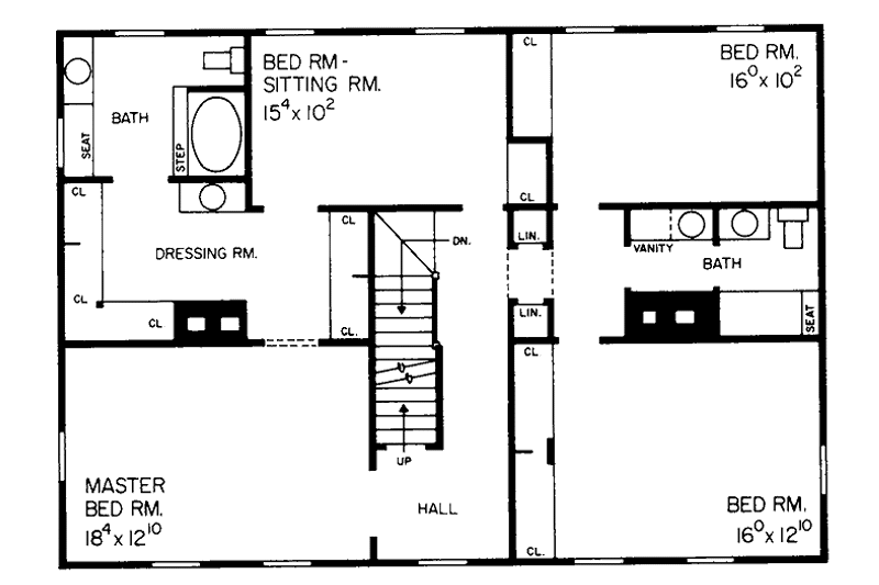 Home Plan - Floor Plan - Upper Floor for Colonial House Plan #72-649 - 4 bed, 2.5 bath