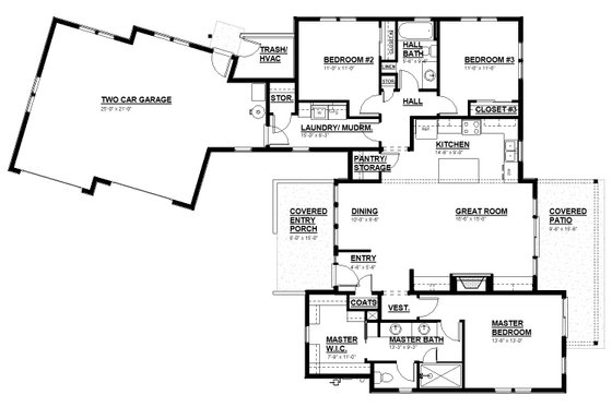 Floor Plan - Main Floor for Barndominium House Plan #895-108 - 3 bed, 2 bath