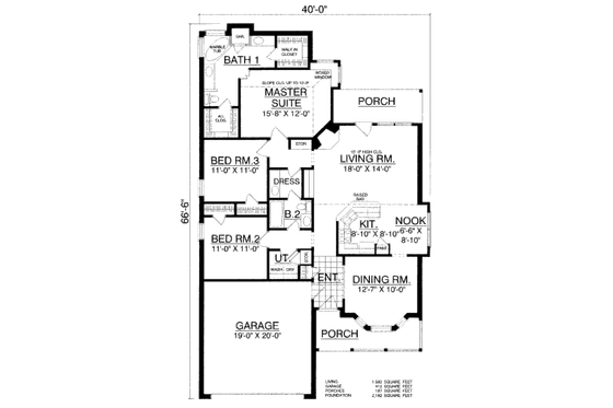 Floor Plan - Main Floor for Country House Plan #40-412 - 3 bed, 2 bath