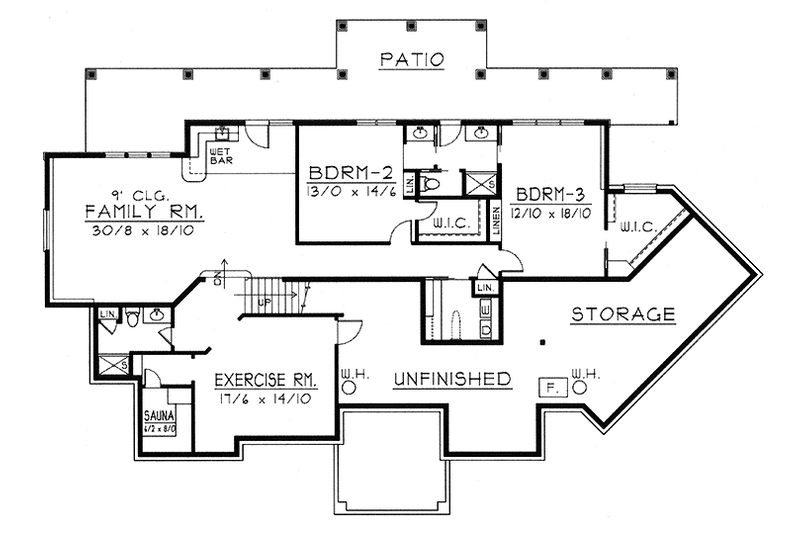House Blueprint - Floor Plan - Lower Floor for Traditional House Plan #1037-12 - 4 bed, 5.5 bath