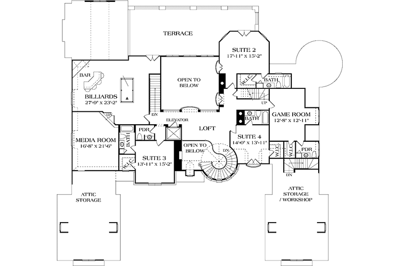 Dream House Plan - Floor Plan - Upper Floor for European House Plan #453-608 - 5 bed, 5 bath