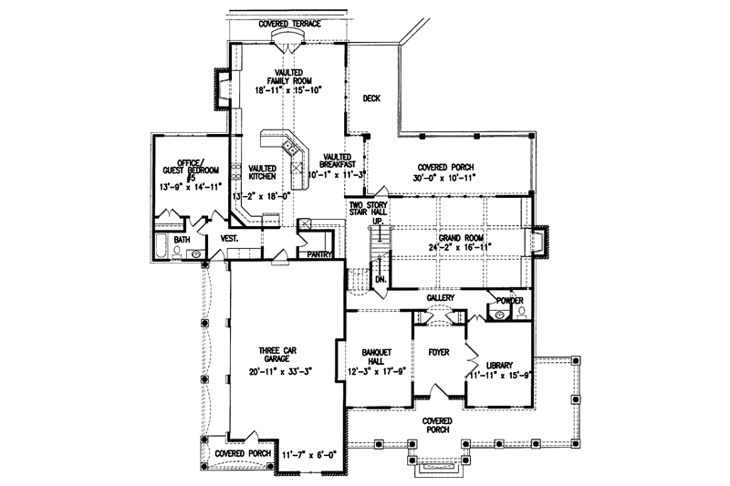 House Blueprint - Floor Plan - Main Floor for Craftsman House Plan #54-188 - 5 bed, 4.5 bath