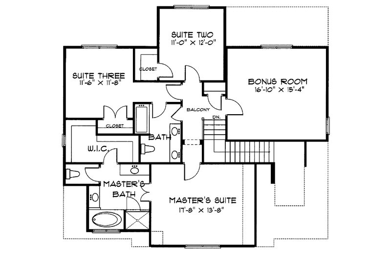 Home Plan - Floor Plan - Upper Floor for Tudor House Plan #413-899 - 3 bed, 2.5 bath
