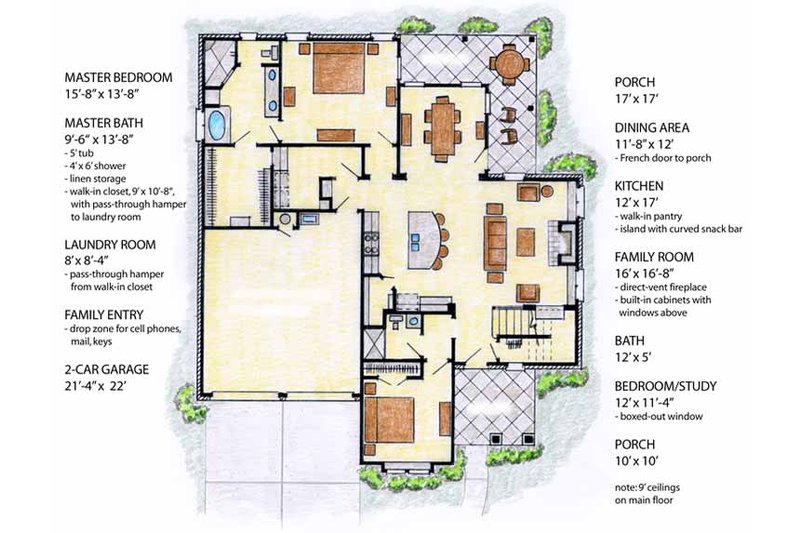 Dream House Plan - Floor Plan - Main Floor for Country House Plan #410-3565 - 4 bed, 3 bath