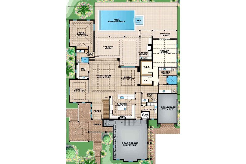 House Blueprint - Floor Plan - Main Floor for Country House Plan #1017-157 - 4 bed, 6.5 bath