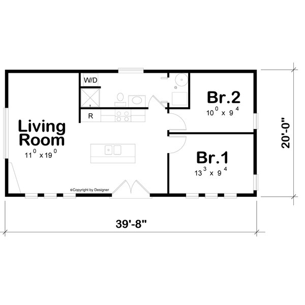 House Design - Floor Plan - Main Floor for Cabin House Plan #20-2643 - 2 bed, 1 bath