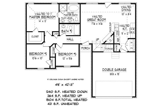 Floor Plan - Main Floor for European House Plan #424-408 - 3 bed, 3 bath