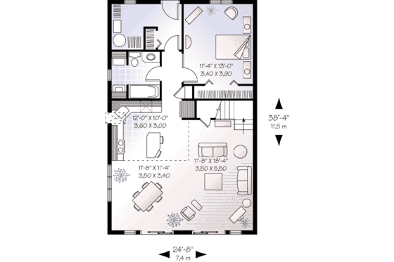 Floor Plan - Main Floor for Cabin House Plan #23-501 - 2 bed, 1 bath
