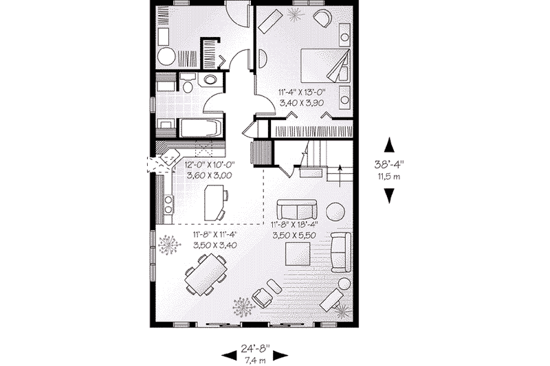 Home Plan - Floor Plan - Main Floor for Cabin House Plan #23-501 - 2 bed, 1 bath