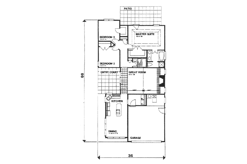 Dream House Plan - Floor Plan - Main Floor for European House Plan #30-144 - 3 bed, 2 bath