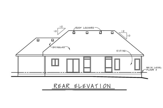 Exterior - Rear Elevation for Ranch House Plan #20-2294 - 3 bed, 2.5 bath