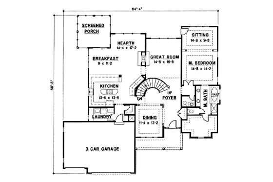 Floor Plan - Main Floor for Traditional House Plan #67-209 - 4 bed, 4 bath