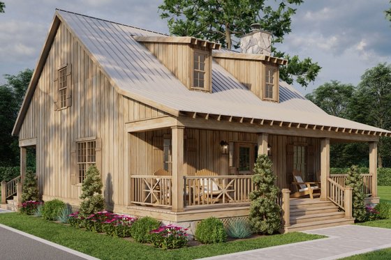 Exterior - Front Elevation for Farmhouse House Plan #17-2019 - 2 bed, 2 bath