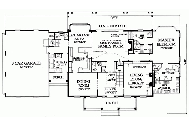 House Blueprint - Floor Plan - Main Floor for Colonial House Plan #137-247 - 4 bed, 3 bath