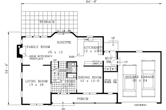 Floor Plan - Main Floor for Country House Plan #3-101 - 4 bed, 2.5 bath