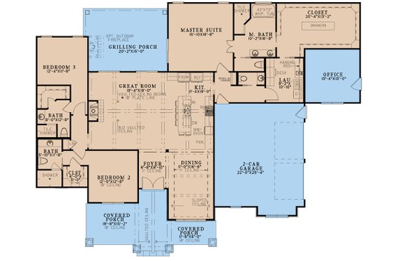 Floor Plan - Main Floor for Craftsman House Plan #923-324 - 3 bed, 3.5 bath