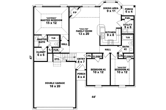 Floor Plan - Main Floor for Southern House Plan #81-708 - 3 bed, 2 bath