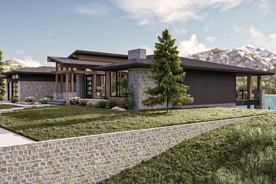Exterior - Other Elevation 2 for Prairie House Plan #455-304 - 3 bed, 2.5 bath