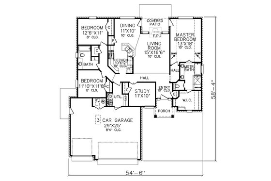 Floor Plan - Main Floor for Traditional House Plan #65-103 - 3 bed, 2 bath