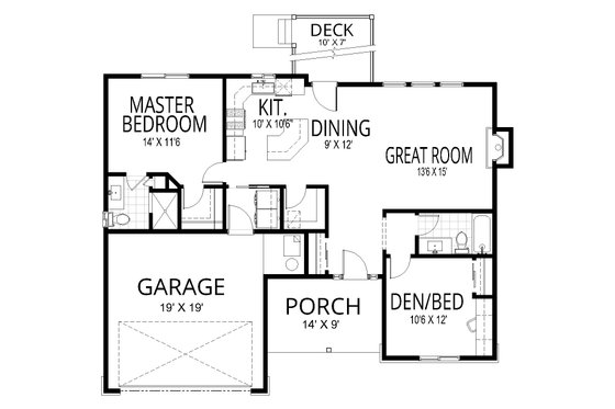Floor Plan - Main Floor for Ranch House Plan #112-267 - 2 bed, 2 bath