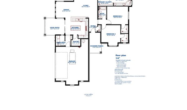 House Design - Floor Plan - Main Floor for Country House Plan #1126-7 - 3 bed, 2 bath