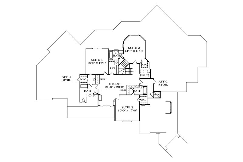 Dream House Plan - Floor Plan - Upper Floor for Craftsman House Plan #453-322 - 4 bed, 5 bath