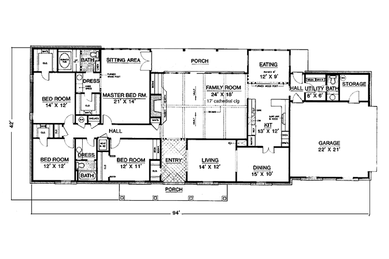 Home Plan - Floor Plan - Main Floor for Country House Plan #45-461 - 4 bed, 2.5 bath