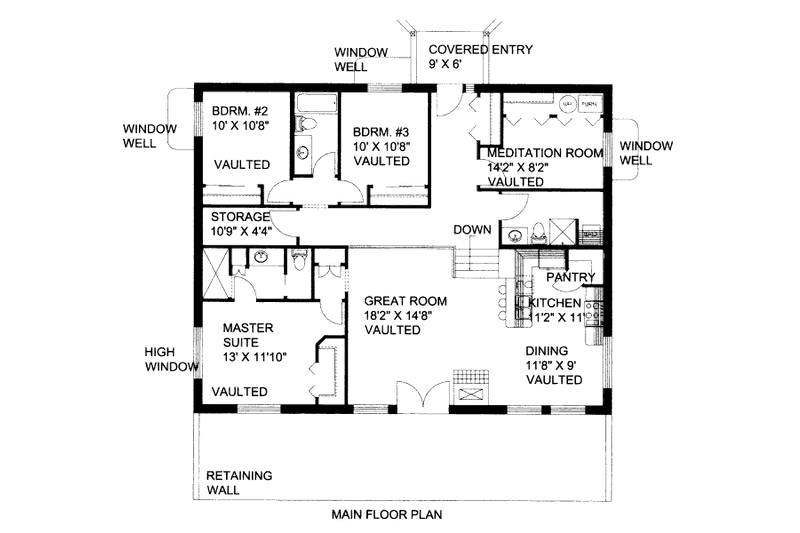 House Blueprint - Floor Plan - Main Floor for Bungalow House Plan #117-622 - 3 bed, 3 bath
