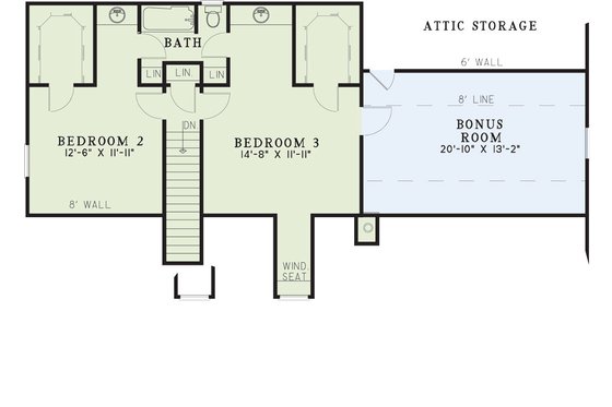 Floor Plan - Upper Floor for Traditional House Plan #17-2002 - 3 bed, 2.5 bath