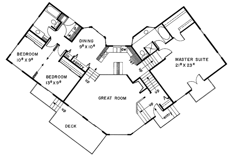 Home Plan - Floor Plan - Main Floor for Contemporary House Plan #60-870 - 3 bed, 2 bath