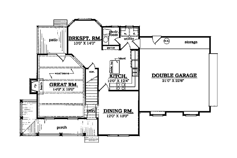 Home Plan - Floor Plan - Main Floor for Country House Plan #42-424 - 3 bed, 2.5 bath