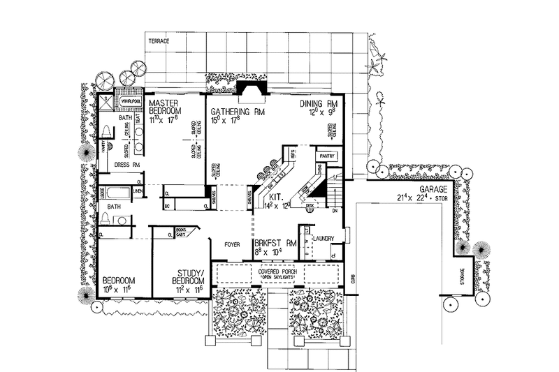 Home Plan - Floor Plan - Main Floor for Mediterranean House Plan #72-792 - 3 bed, 2 bath