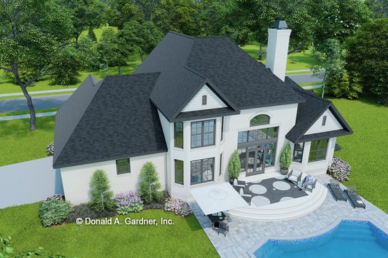 Exterior - Rear Elevation 2 for European House Plan #929-884 - 4 bed, 3 bath