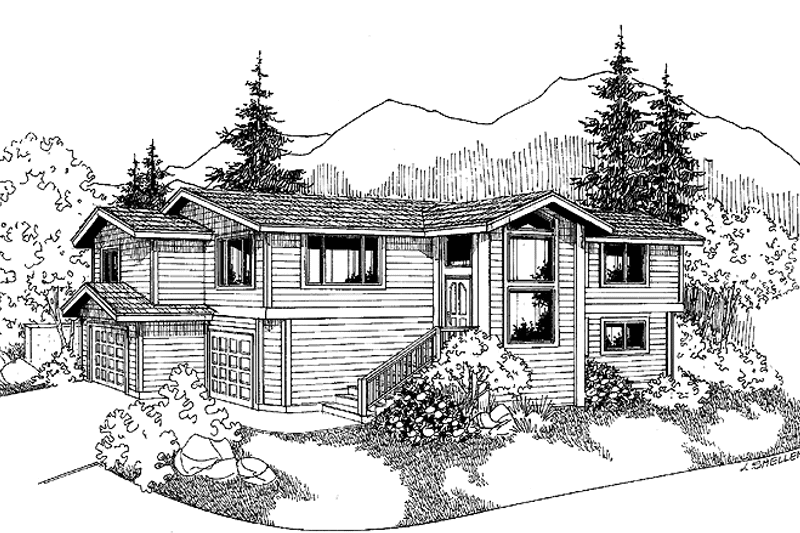 Home Plan - Exterior - Front Elevation 3 for Contemporary House Plan #60-1010 - 3 bed, 2.5 bath