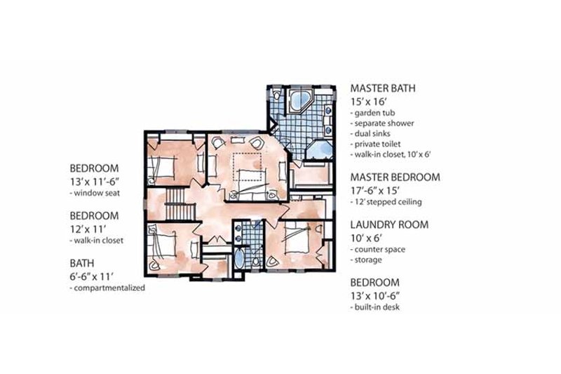 Home Plan - Floor Plan - Upper Floor for Country House Plan #320-1474 - 4 bed, 2.5 bath