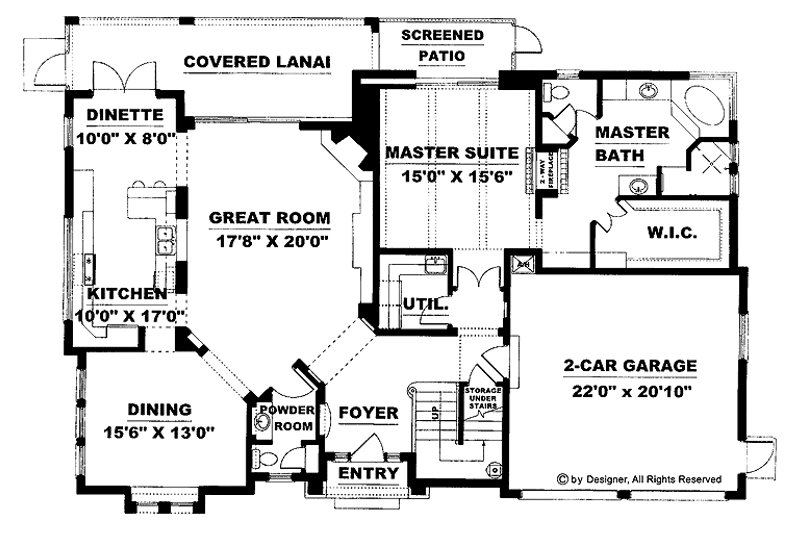 House Blueprint - Floor Plan - Main Floor for Mediterranean House Plan #1017-12 - 3 bed, 3.5 bath