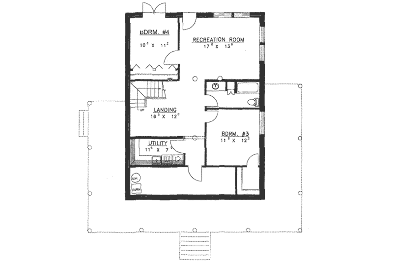 Architectural House Design - Floor Plan - Lower Floor for Log House Plan #117-110 - 4 bed, 2 bath
