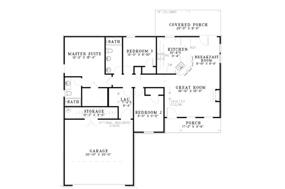 Floor Plan - Main Floor for Country House Plan #17-3169 - 3 bed, 2 bath