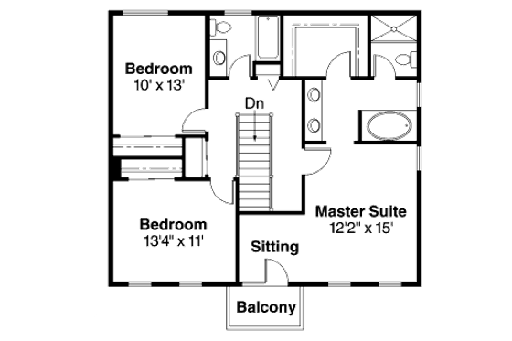Floor Plan - Upper Floor for Mediterranean House Plan #124-428 - 3 bed, 2.5 bath