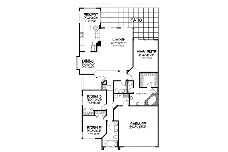 Architectural House Design - Floor Plan - Main Floor for Mediterranean House Plan #320-736 - 3 bed, 2.5 bath