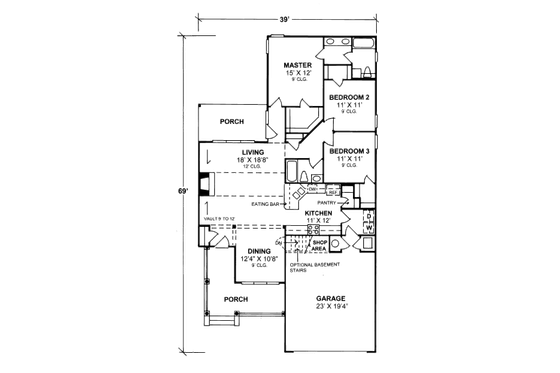 Floor Plan - Main Floor for Country House Plan #20-348 - 3 bed, 2 bath